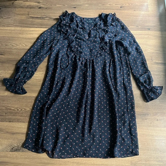 🍂 French Connection Navy Peasant Dress – Boho Cottagecore Vibes - Picture 1 of 12